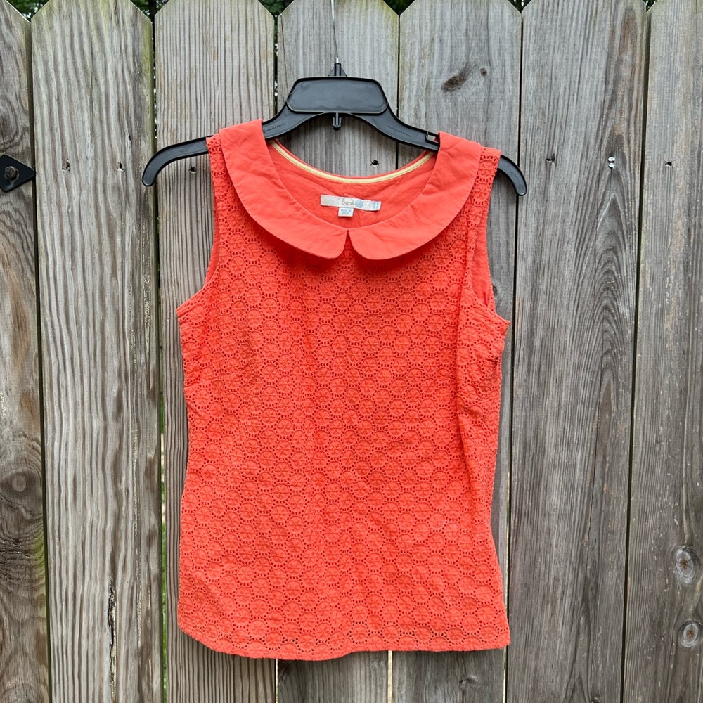 Boden Coral Eyelet Sleeveless Top with Peter Pan Collar